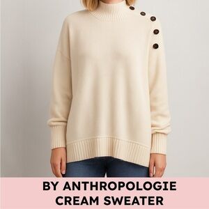 By Anthropologie cozy essential ribbed mock neck button shoulder knit sweater XL